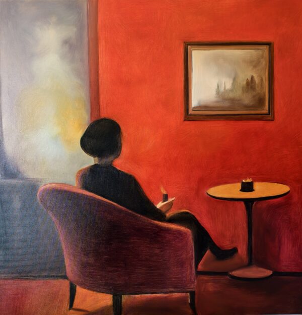 Liu Kejia – Oil Painting Series No. 5: The Woman in the Schloss Lieser Cigar Lounge · 刘可嘉油画系列5：施洛斯里瑟尔雪茄吧里的女人